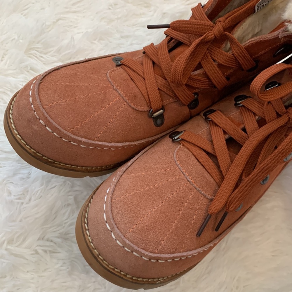 Lamo Taylor Burnt Orange Suede Faux Fur Lace Up Winter Boots Sz 9 - Picture 5 of 10